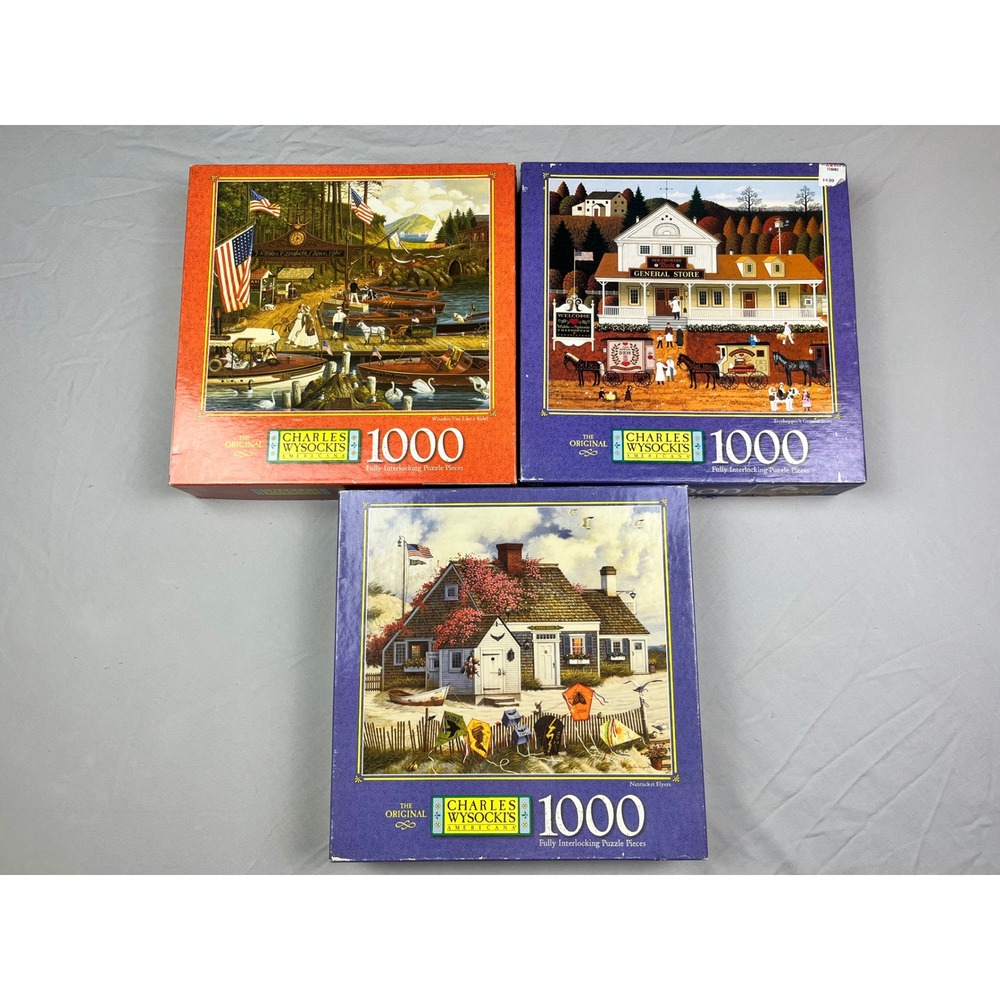 Charles Wysocki Americana 1000 Piece Jigsaw Puzzle Lot of 3 Folk Art Coastal